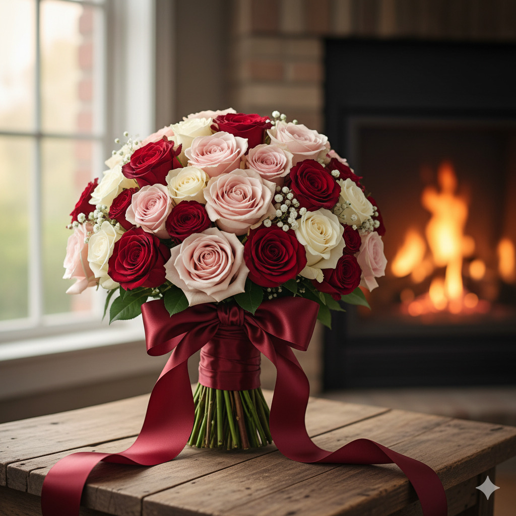 Romanttinen ruusubuketti